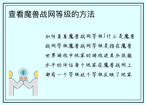 查看魔兽战网等级的方法
